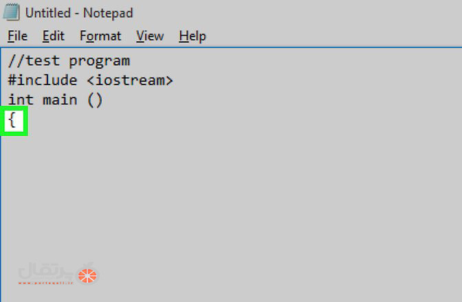 یک براکت باز کنید-نوشتن برنامه با نوت پد