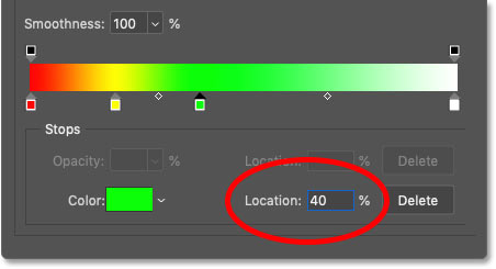 location رنگ سبز را به 40% تغییر دهید.